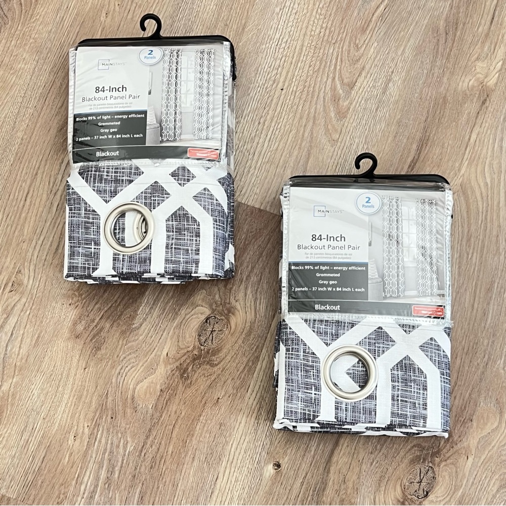 Mainstays 84” Grey Geo Blackout Curtains - 2 sets